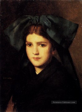 Un portrait d’une jeune fille avec une boîte dans son chapeau Jean Jacques Henner Peinture à l'huile